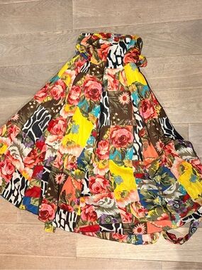 Boho Floral Patchwork Strapless Dress - Multicolor